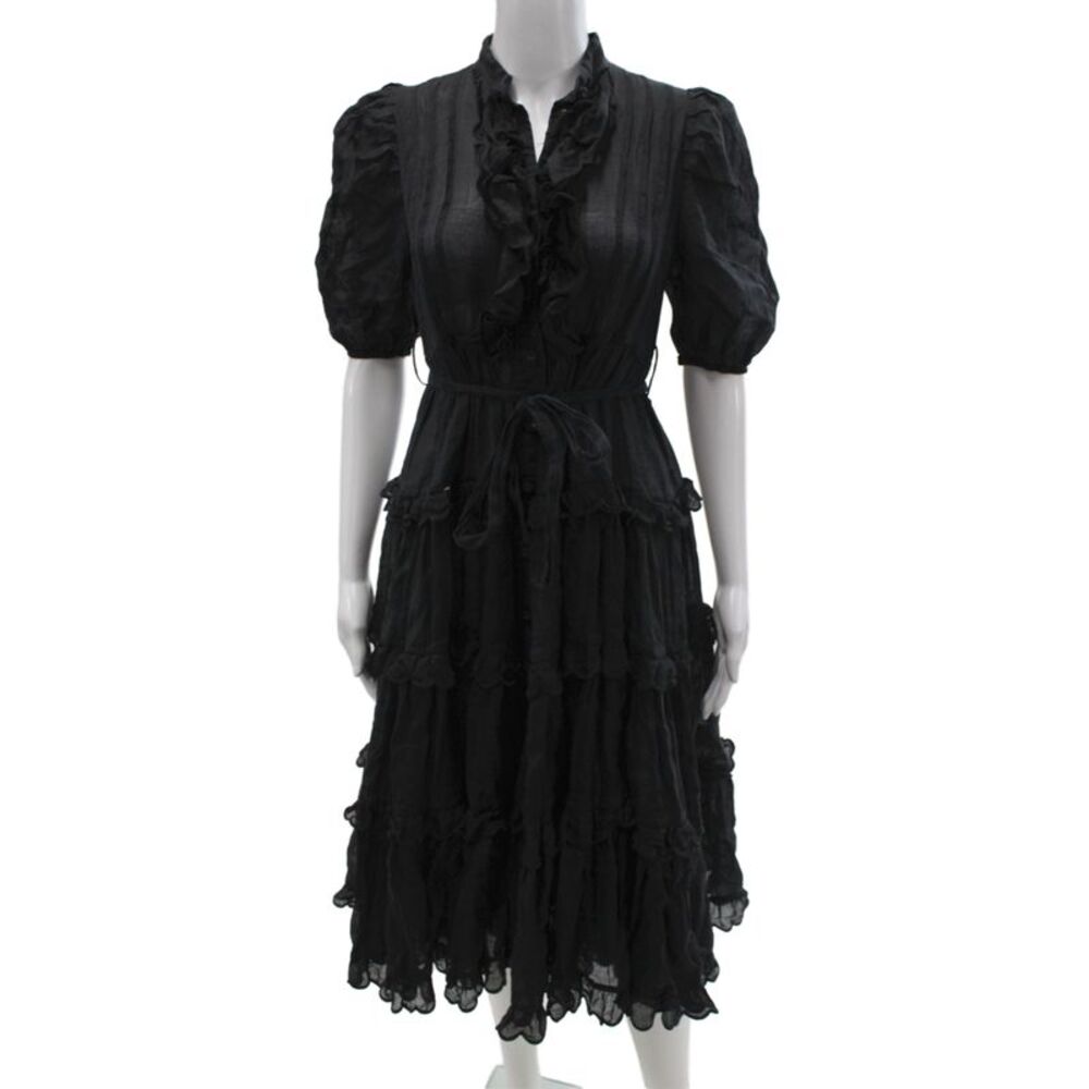 Zimmermann Womens Shirt Dress Black Ramie Short Sleeve Knee Size 0P